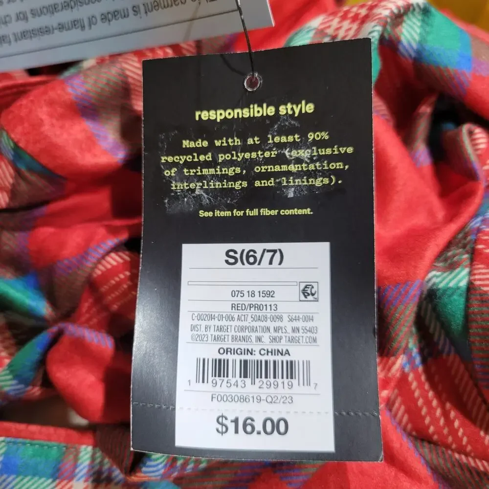Art Class Long Sleeve Holiday Pajamas, Multi-color, Youth Sz S (6/7), NWT